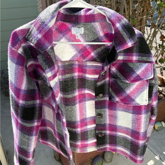 Time and Tru Plaid Jacket - Purple, Black, White - Picture 1 of 2